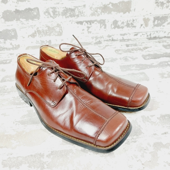 Donato Marrone Brown Leather Lace-Up Square Toe Office Dress Oxfords M695 - Picture 4 of 11